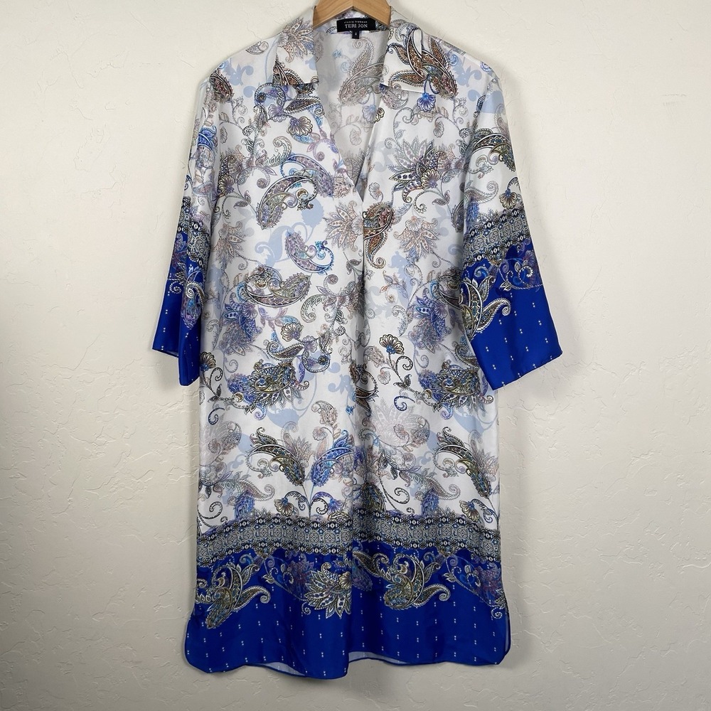 Teri Jon by Rickie Freeman Shift Dress Size 4 Blue White‎ Paisley NWOT